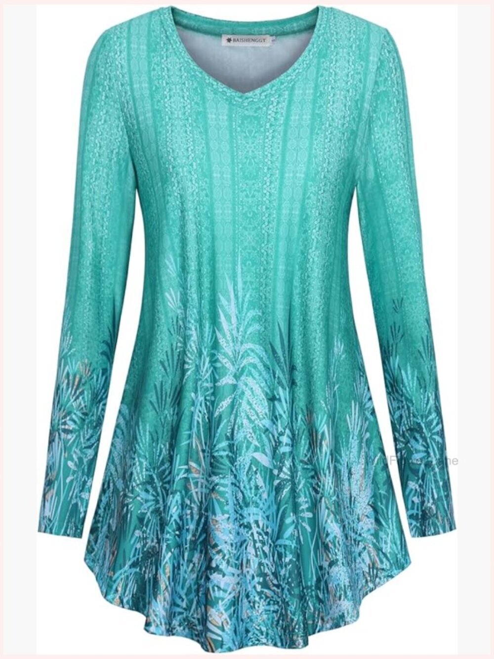 Women's Long Sleeve V-Neck Tunic Top for Leggings with A-Line Hem